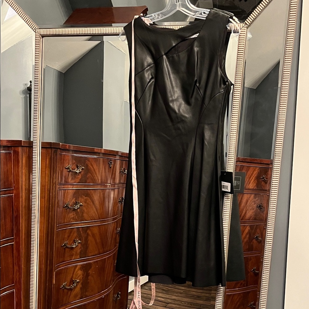 Mac Duggal Black Faux-Leather Sleeveless Mini Dress